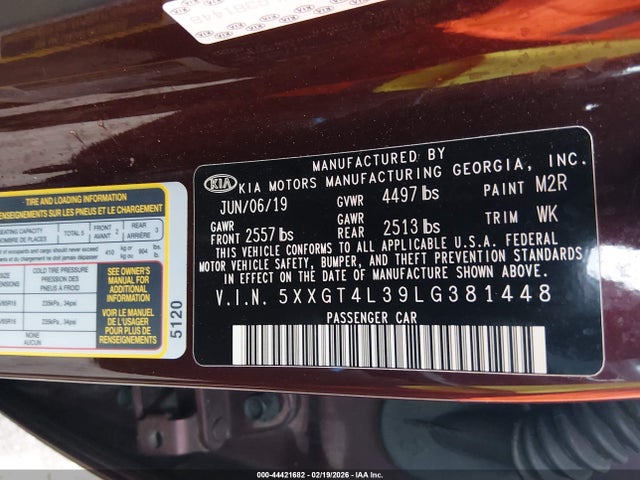 Продажа на аукционе авто 2020 Kia Optima Lx, vin: 5XXGT4L39LG381448, номер лота: 44421682