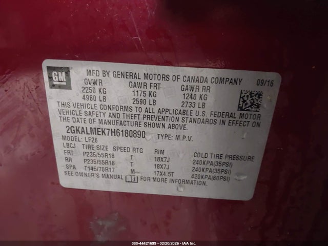 Aukcja sprzedaży 2017 Gmc Terrain Sle-1, vin: 2GKALMEK7H6180890, numer aukcji: 44421699