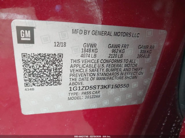 Aukcja sprzedaży 2019 Chevrolet Malibu Lt, vin: 1G1ZD5ST3KF150550, numer aukcji: 44421748
