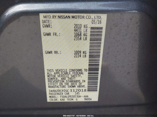1N4BZ0CP2GC312018 Nissan LEAF SV