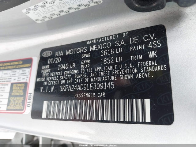 3KPA24AD9LE309145 KIA RIO LX