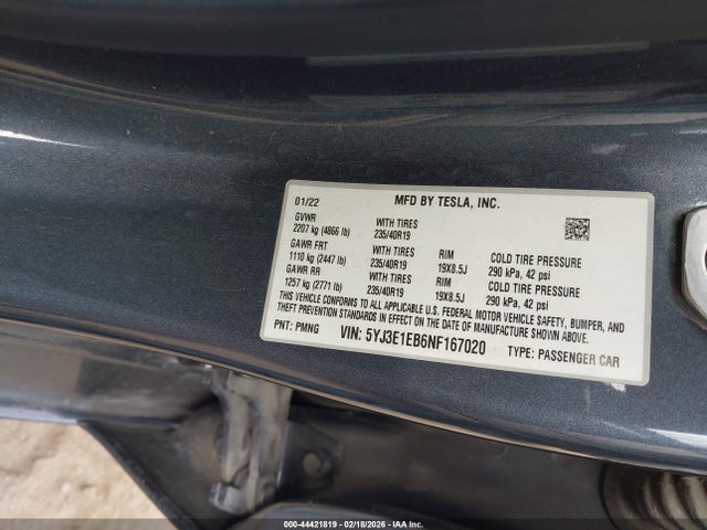 Продаж на аукціоні авто 2022 Tesla Model 3 Long Range Dual Motor All-wheel Drive, vin: 5YJ3E1EB6NF167020, номер лоту: 44421819
