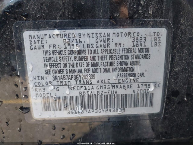 3N1AB7AP3GY243839 Nissan SENTRA S