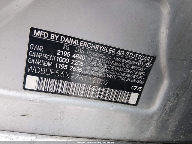 44421830 :رقم المزاد ، WDBUF56X97B112052 vin ، 2007 Mercedes-benz E 350 مزاد بيع