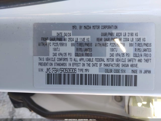 Продаж на аукціоні авто 2024 Mazda Cx-5 2.5 Carbon Turbo, vin: JM3KFBAY5R0506306, номер лоту: 44421914