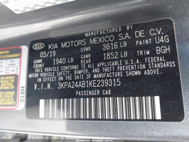 3KPA24AB1KE239315 KIA RIO S