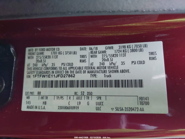 1FTFW1E11JFD27862 Ford F-150 Lariat
