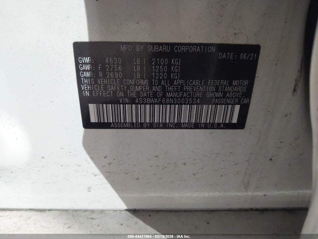 Aukcja sprzedaży 2022 Subaru Legacy Premium, vin: 4S3BWAF68N3003534, numer aukcji: 44421964