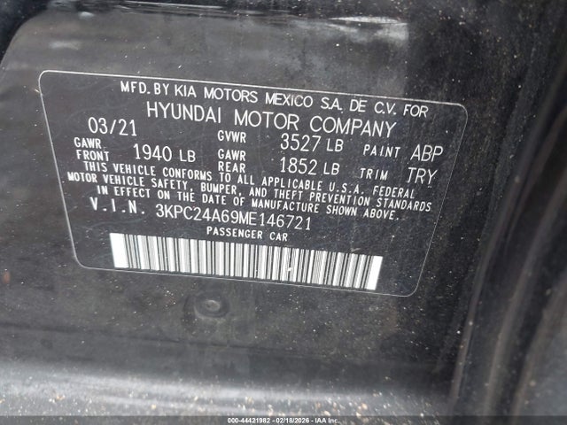 Продажа на аукционе авто 2021 Hyundai Accent Se, vin: 3KPC24A69ME146721, номер лота: 44421982