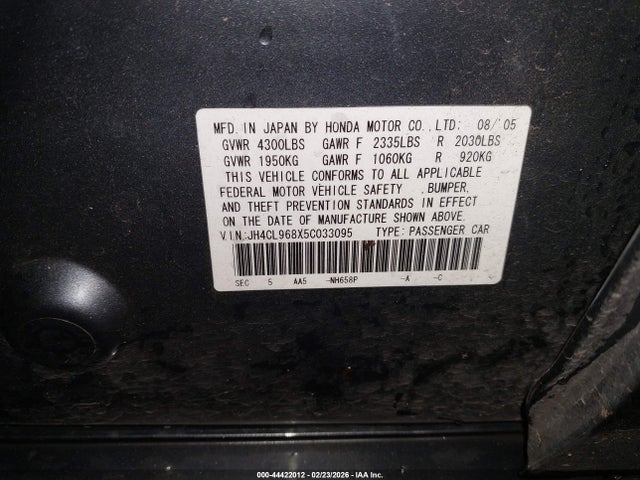 Продажа на аукционе авто 2005 Acura Tsx, vin: JH4CL968X5C033095, номер лота: 44422012