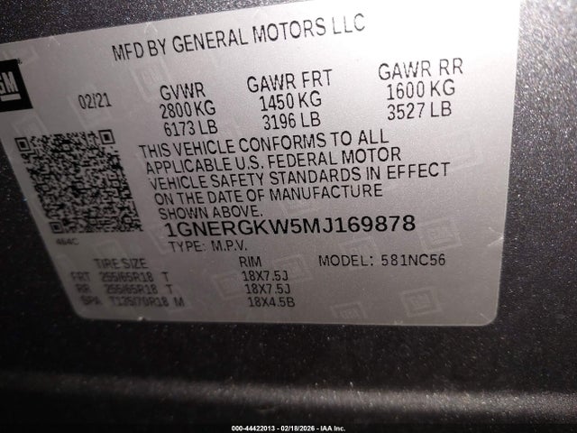 1GNERGKW5MJ169878 Chevrolet Traverse Fwd Lt Cloth
