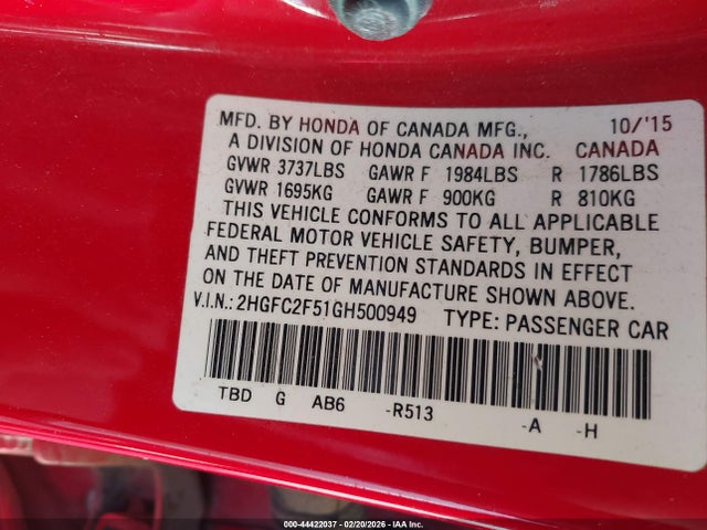 Honda Civic Lx 2016 2HGFC2F51GH500949 Image 9