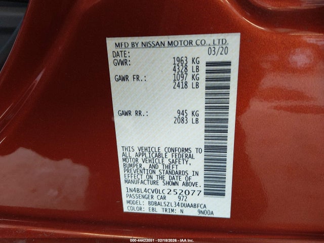 2020 NISSAN ALTIMA 1N4BL4CV0LC252077 Photo 8