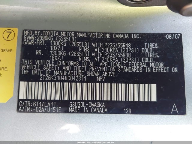 2008 LEXUS RX 350 2T2GK31U48C042311 Photo 8