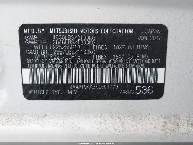 2019 MITSUBISHI ECLIPSE CROSS JA4AT5AA3KZ001779 Photo 8