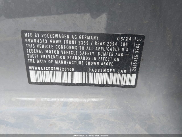 Продаж на аукціоні авто 2024 Volkswagen Golf Gti 2.0t S, vin: WVWGA7CDXRW223109, номер лоту: 44422076