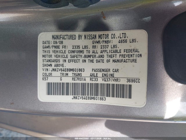 Продажа на аукционе авто 2009 Infiniti G37 Journey, vin: JNKCV64E89M601863, номер лота: 44422085