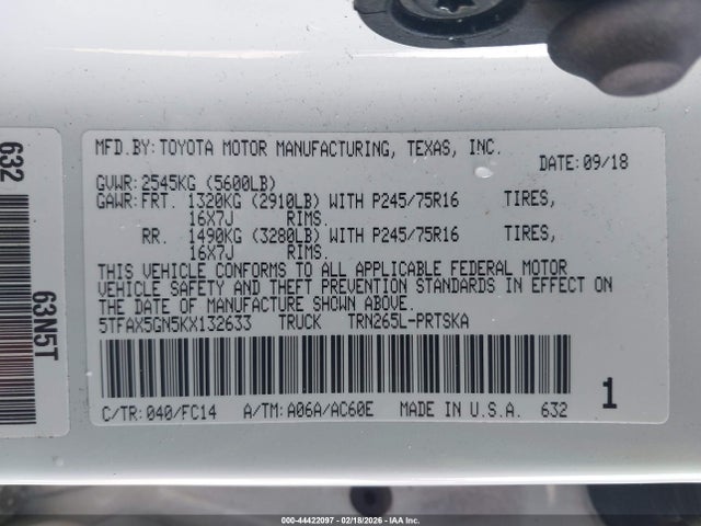 5TFAX5GN5KX132633 Toyota Tacoma Sr5