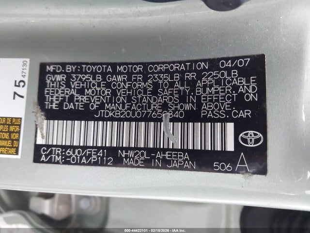 Продажа на аукционе авто 2007 Toyota Prius, vin: JTDKB20U077650840, номер лота: 44422101