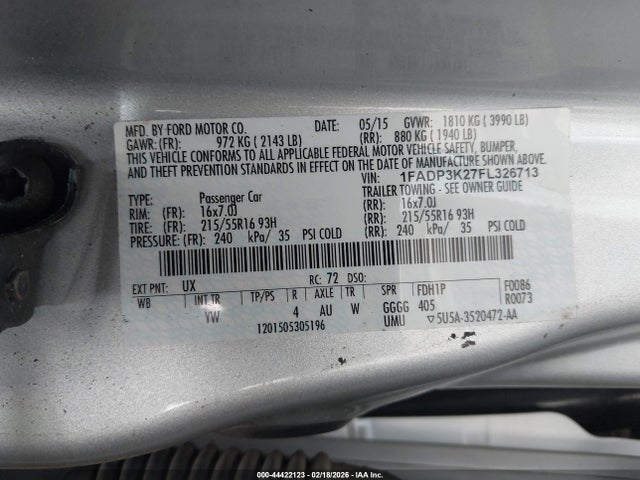 2015 FORD FOCUS 1FADP3K27FL326713 Photo 8