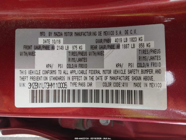 3MZBN1U73HM110005 Mazda Mazda3 Sport