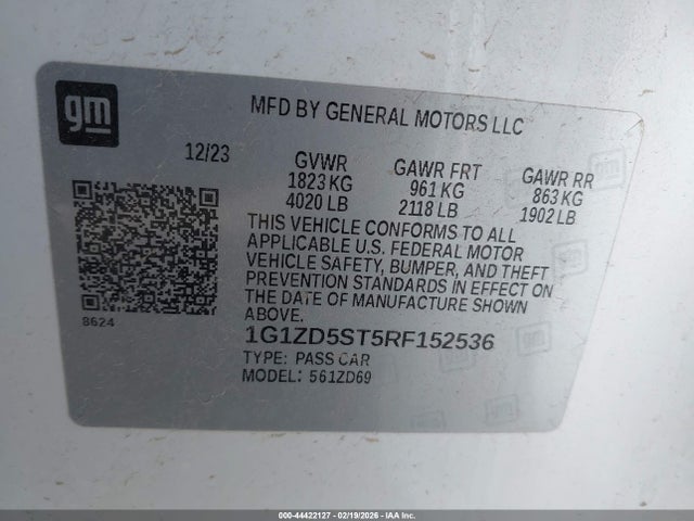 Aukcja sprzedaży 2024 Chevrolet Malibu Fwd 1lt, vin: 1G1ZD5ST5RF152536, numer aukcji: 44422127