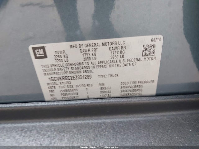 1GCVKREC2EZ351289 Chevrolet Silverado 1500 2lt