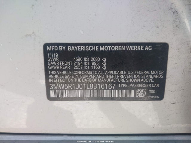 Aukcja sprzedaży 2020 Bmw 330i, vin: 3MW5R1J01L8B16167, numer aukcji: 44422166