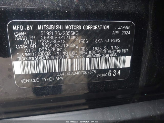 Aukcja sprzedaży 2024 Mitsubishi Outlander Es 2.5 S-awc, vin: JA4J4UA84RZ067675, numer aukcji: 44422220