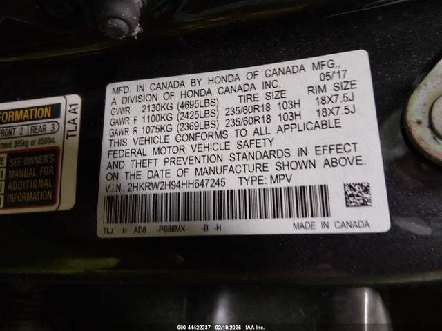 Honda Cr-v Touring 2017 2HKRW2H94HH647245 Image 9