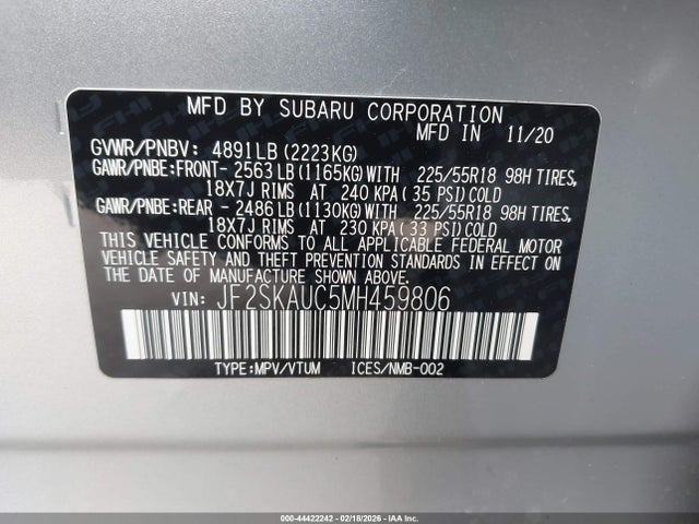JF2SKAUC5MH459806 Subaru Forester Limited
