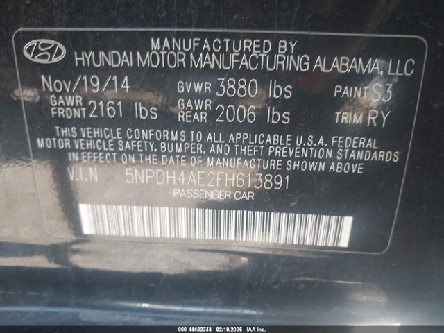 Hyundai Elantra Limited 2015 5NPDH4AE2FH613891 Image 9