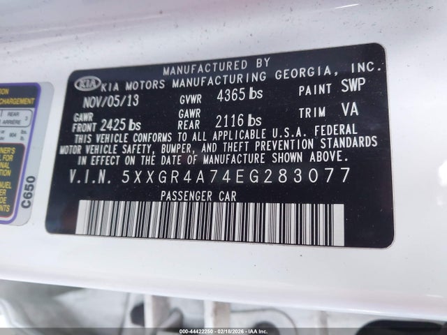 5XXGR4A74EG283077 KIA OPTIMA SX