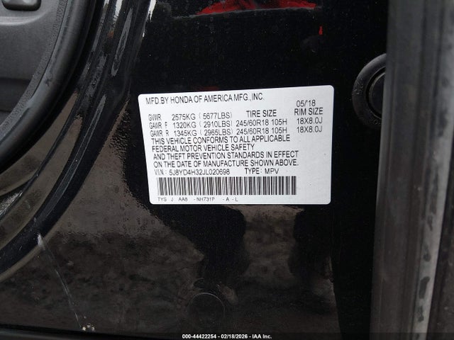 2018 Acura Mdx მანქანა იყიდება აუქციონზე, vin: 5J8YD4H32JL020698, აუქციონის ნომერი: 44422254