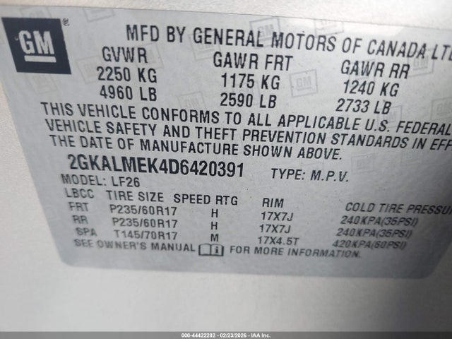 Продажа на аукционе авто 2013 Gmc Terrain Sle-1, vin: 2GKALMEK4D6420391, номер лота: 44422282