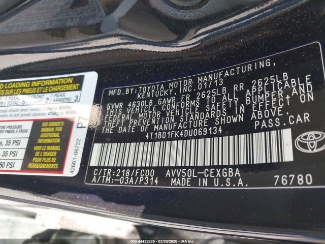 2013 Toyota Camry Hybrid Xle მანქანა იყიდება აუქციონზე, vin: 4T1BD1FK4DU069134, აუქციონის ნომერი: 44422285