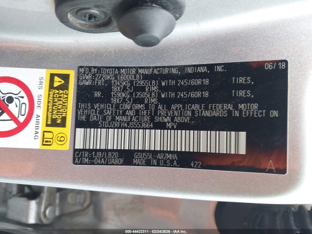 5TDJZRFH4JS553664 Toyota Highlander Xle