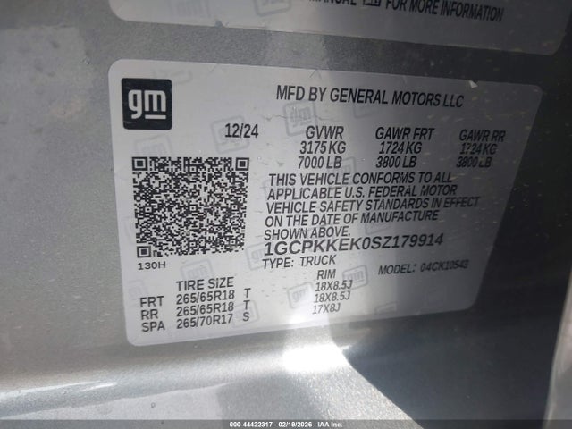 1GCPKKEK0SZ179914 Chevrolet Silverado 1500 4wd Short Bed Lt With 2fl