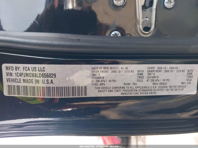 Продажа на аукционе авто 2020 Jeep Cherokee Limited 4x4, vin: 1C4PJMDX4LD656029, номер лота: 44422330