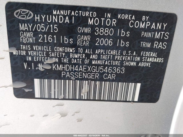 2016 HYUNDAI ELANTRA KMHDH4AEXGU546363 Photo 8