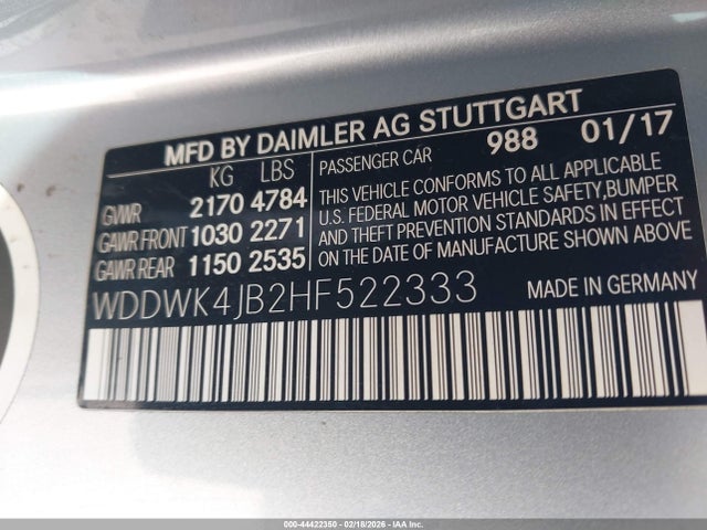 44422350 :رقم المزاد ، WDDWK4JB2HF522333 vin ، 2017 Mercedes-benz C 300 مزاد بيع
