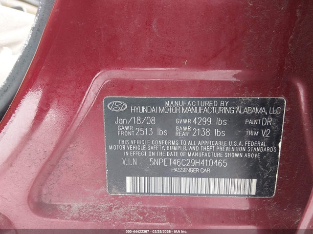 2009 HYUNDAI SONATA 5NPET46C29H410465 Photo 8