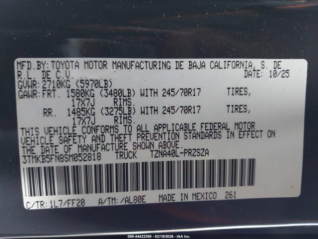 3TMKB5FN8SM052818 Toyota Tacoma Sr5