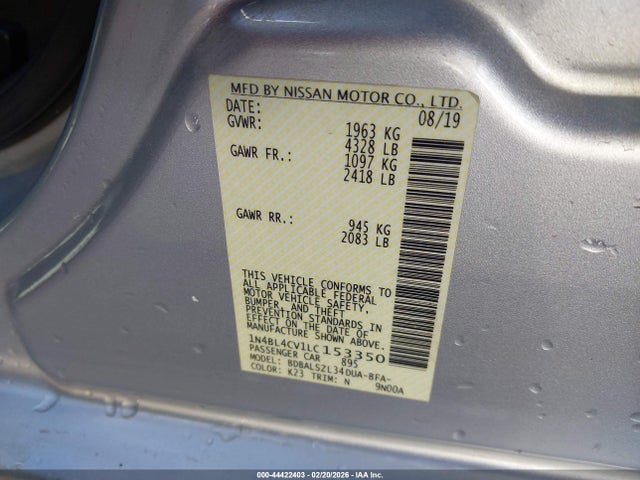 1N4BL4CV1LC153350 Nissan Altima Sr Fwd