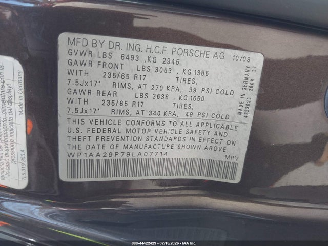 2009 PORSCHE CAYENNE WP1AA29P79LA07714 Photo 8