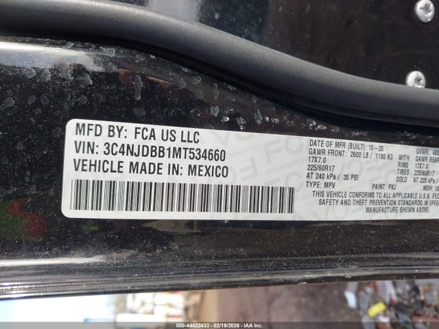 Aukcja sprzedaży 2021 Jeep Compass Latitude 4x4, vin: 3C4NJDBB1MT534660, numer aukcji: 44422433