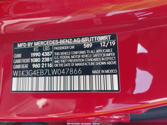 Продажа на аукционе авто 2020 Mercedes-benz A 220, vin: W1K3G4EB7LW047866, номер лота: 44422438