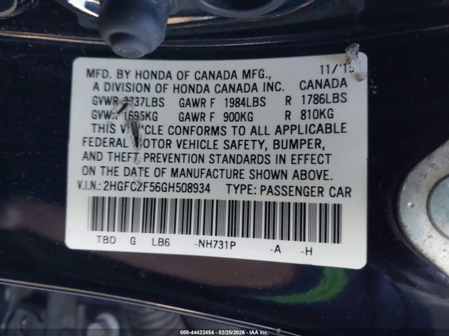 2HGFC2F56GH508934 Honda Civic Lx