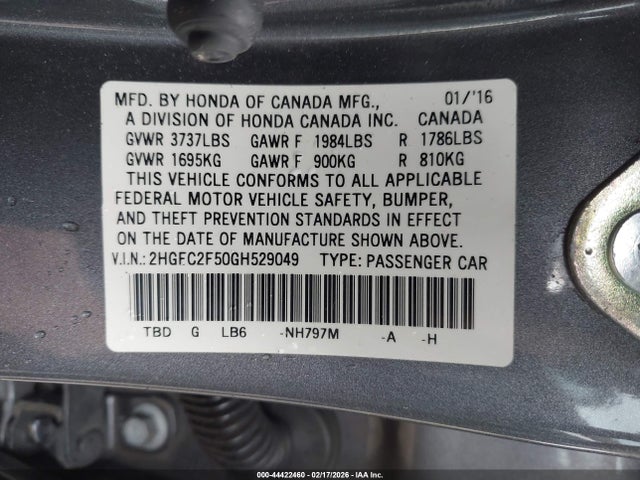 Honda Civic Lx 2016 2HGFC2F50GH529049 Image 9
