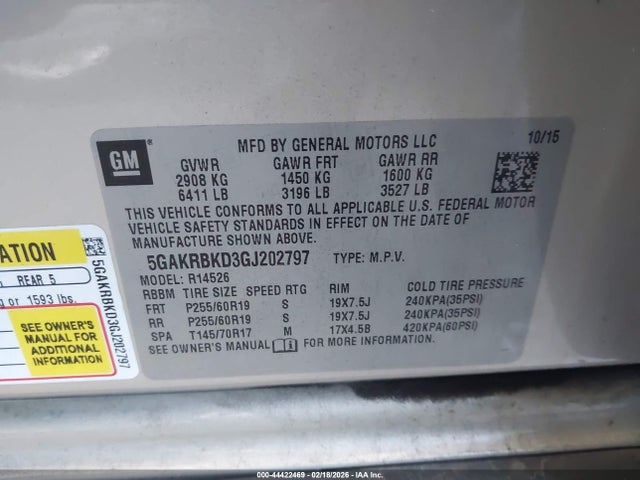 5GAKRBKD3GJ202797 Buick Enclave Leather
